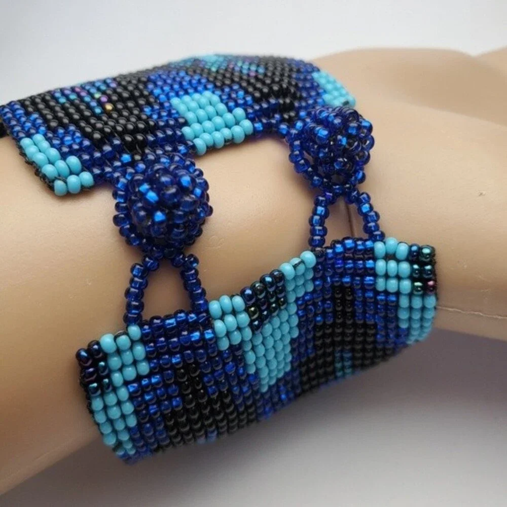 Bohemian Blue Gold Flower Halloween beaded Bracelet 6